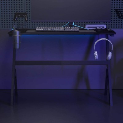 vidaXL Birou de gaming cu picioare formă Y, negru, 110x60x75 cm, LED foto