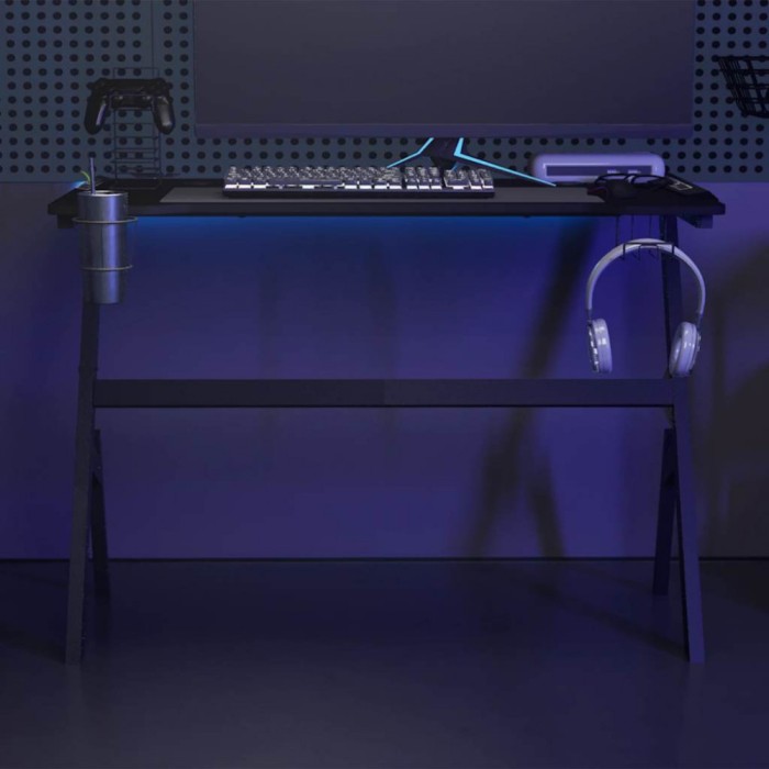 vidaXL Birou de gaming cu picioare formă Y, negru, 110x60x75 cm, LED