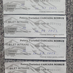 Pentru colectionari, 4 bilete intrare Cascada Scorus, folosite