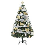 HOMCOM Brad de Crăciun 180cm cu 200 LED-uri Alb Cald, 8 Moduri, 800 Ramuri Ignifuge, Globuri, Panglici, Funde | Aosom Romania