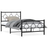 Cumpara ieftin Cadru pat metalic cu tablii de cap/picioare, negru, 100x190 cm