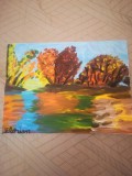 TABLOU PE PANZA CU SASIU NOU 30X40 CM PEISAJ DE TOAMNA ACRILIC PRET DOAR 20 LEI