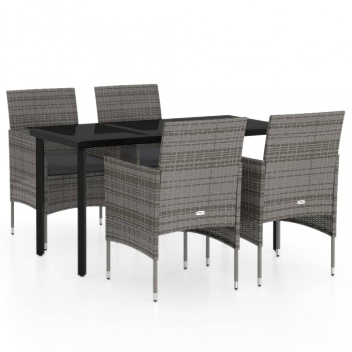 Set de servit masa pentru gradina, 5 piese, gri si negru