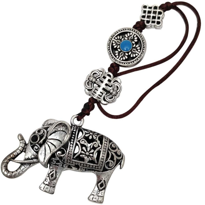 Elefant al bogatiei cu trompa in sus, amuleta norocoasa pentru fericire, metal calitate snur