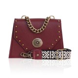Cumpara ieftin Poșetă Piele Naturală Chiara Cherry Red, Curea Bumbac &amp; Lanț Metalic, 25cm, Made in Greece - Geantă Damă Lux, Lucrată Manual