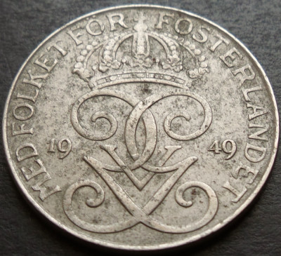 Moneda istorica 5 ORE - SUEDIA, anul 1949 * cod 3036 foto