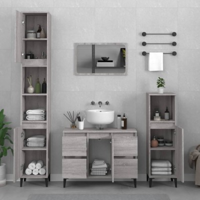 vidaXL Set mobilier de baie, 3 piese, gri sonoma, lemn prelucrat 3185611 foto