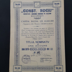 Actiune 1946 ceasornicar Constantin Rociu / titlu / actiuni / ceasuri