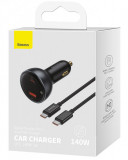 &Icirc;ncărcător Rapid Auto Afișaj Digital Baseus USB / USB-C PD3.1 140W Negru + Cablu USB-C Baseus Superior Series 5A 240W 1M Negru CGZX070001