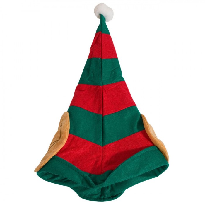 Caciulă Crăciun Elf, Multicolor, Urechi Mari, Moț Alb