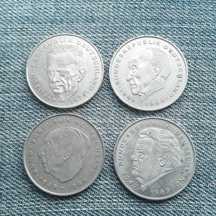 #73 Lot 4 monede 2 Mark Germania diferite 1973 F,1982 F, 1987 J, 1992 G marci