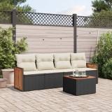 Cumpara ieftin Set mobilier de grădină cu perne, 5 piese, negru, poliratan