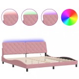 Cumpara ieftin Cadru de pat cu LED fara saltea, roz, 200x200 cm, catifea