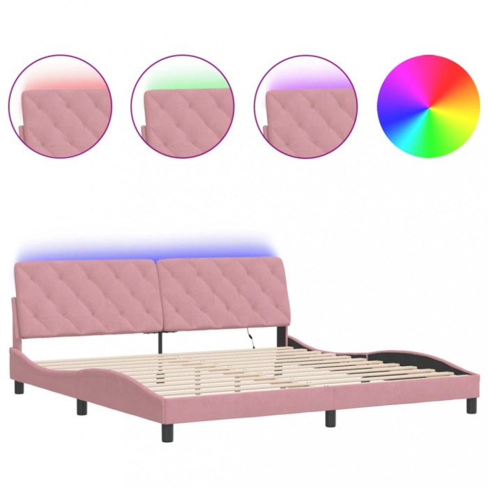 Cadru de pat cu LED fara saltea, roz, 200x200 cm, catifea