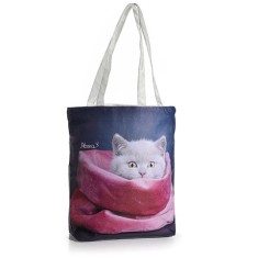 Geanta material textil si imitatie piele pe partea frontala, cu fermoar si imprimeu , zpuppy cats, 4 foto