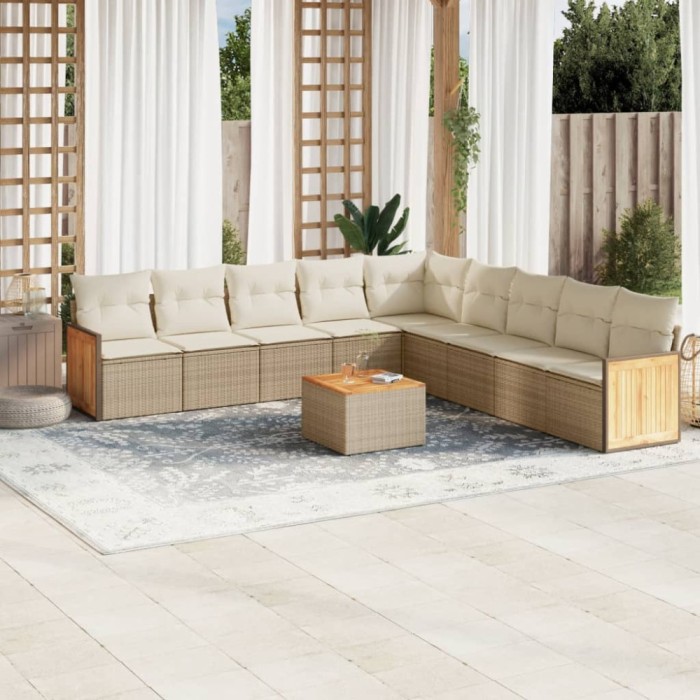 vidaXL Set canapele de grădină cu perne, 10 piese, bej, poliratan 3260147