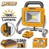 Proiector LED 20V 20W 1800 Lumeni cu Acumulator 2.0Ah si Incarcator CWLI20258 &ndash; lampa de lucru profesionala cu 2 moduri iluminare