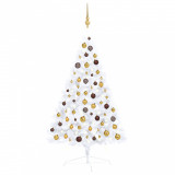 Set jumătate brad Crăciun artificial LEDuri&amp;globuri, alb 120 cm