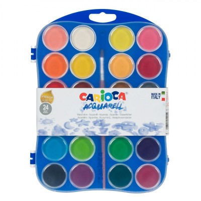 Set Acuarele Carioca, 24 Culori, 3cm, Multicolor, Include Pensulă foto