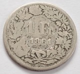 Elvetia , 1 Franc 1861, argint