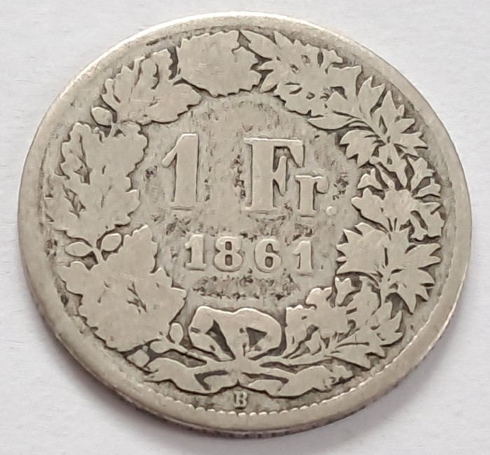 Elvetia , 1 Franc 1861, argint