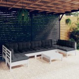 Gossi set mobilier de gradina cu perne, 8 piese, alb, lemn masiv pin