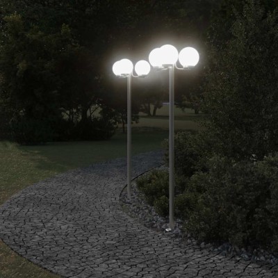 Lămpi exterioare de podea 2 buc argintiu 215 cm oțel inoxidabil foto