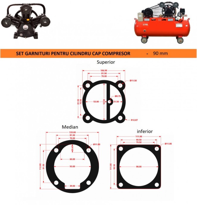 Garnituri set pentru cap compresor de aer V 90mm 5 gauri CH084 Mod.7(N)