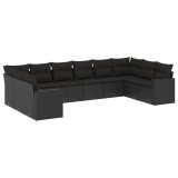 Cumpara ieftin Set canapele de gradina cu perne, 10 piese, negru, poliratan