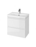 Cumpara ieftin Set mobilier baie suspendat CS9771, cu lavoar ceramic, dreptunghiular, 60 cm, front MDF, 2 sertare, glisiere soft close, alb, RESIGILAT