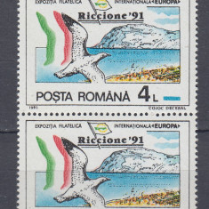 ROMANIA 1991 LP 1256 TARGUL FILATELIC INTERNATIONAL RICCIONE PERECHE MNH