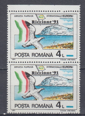 ROMANIA 1991 LP 1256 TARGUL FILATELIC INTERNATIONAL RICCIONE PERECHE MNH foto