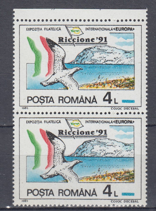 ROMANIA 1991 LP 1256 TARGUL FILATELIC INTERNATIONAL RICCIONE PERECHE MNH