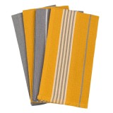 Prosoape pentru pahare, 4 buc, Galben Mustar cu Dungi Gri, 58x39cm, CMCLASS