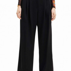 Desigual pantaloni 23WWPW24 WOMAN WOVEN LONG TROUSERS femei, culoarea negru, lat, medium waist