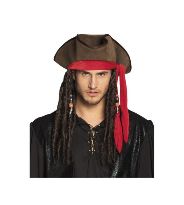Pălărie Pirate Jack cu păr și bandana rosie