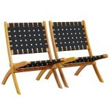 Scaune pliante 2 buc. lemn masiv de salcam negru si material textil
