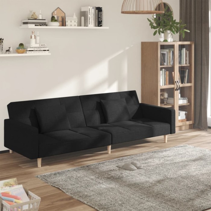 Gossi canapea extensibila cu 2 locuri, 2 perne, negru, textil