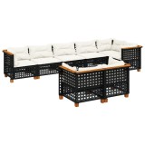 Set mobilier de gradina cu perne, 8 piese, negru, poliratan