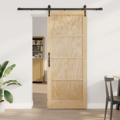vidaXL Ușă glisantă Manual Natural și negru 86 x 211 cm foto