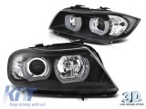 Set de faruri tuning potrivit pentru BMW Seria 3 E90, E91 2005-2008 cu baza neagra, stanga si dreapta Performance AutoTuning