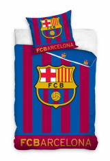 Lenjerie de pat FC Barcelona, 2 piese, 160x200cm, logo fosforescent vizibil noaptea foto