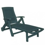 Cumpara ieftin Șezlong de plajă cu suport picioare, verde, plastic