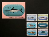 Serie Completă 6 Timbre + Coliță Sahara Occidentală 1997 Pești Pelagici Pește Sabie Ton Marlin Ștampilate - A992