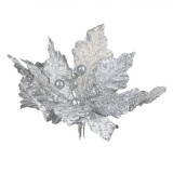 Ornament Crăciun Floare, Glitter și Paiete, Clips, 23 cm, Argintiu, Oem
