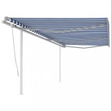 VidaXL Copertină retractabilă manual cu st&acirc;lpi, albastru/alb, 6x3,5 m