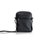 Cumpara ieftin Rucsac Barbati Piele Naturala Neagra Ethan Body Bag, Curea Poliester, Buzunar Exterior, Logo Relief, Made in Greece, 21x15x5 cm