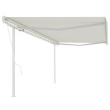 vidaXL Copertină retractabilă automat, cu st&acirc;lpi, crem, 5x3 m