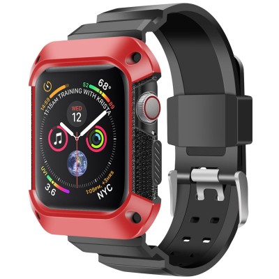 Husa Protectie Ceas OEM Tough pentru Apple Watch Series 4 / 5 / 6 / SE 40mm, Neagra Rosie foto