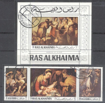 Ras Al Khaima 1970 Paintings, Religion, set+perf.sheet, used AL.007 foto